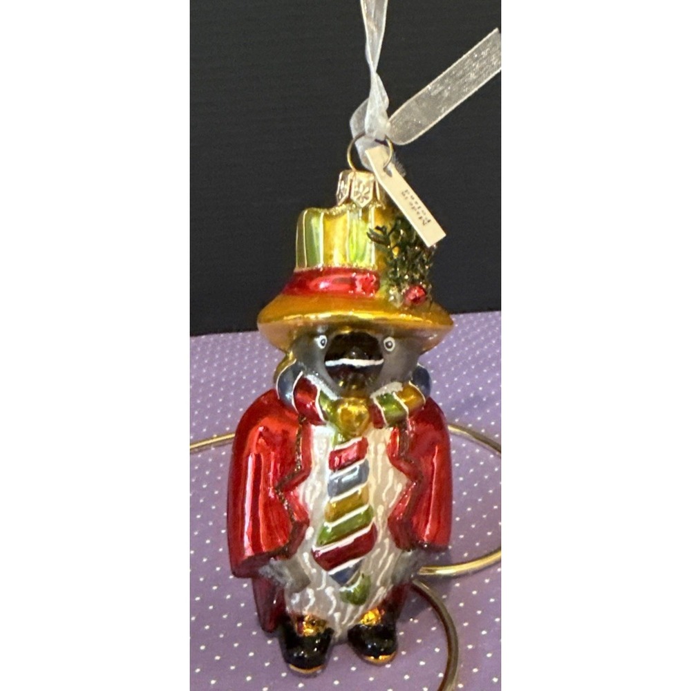 Penguin Bird Colorful Party Going Out Glass‎ Christmas Holiday Ornament Poland